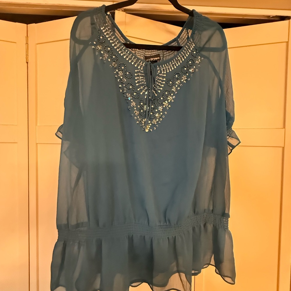 Lane Bryant Blue Embellished Blouse